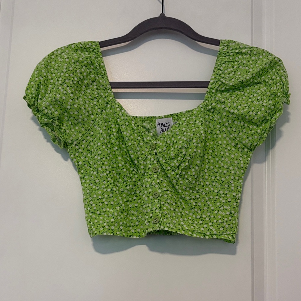 Princess Polly Green Floral Crop Top